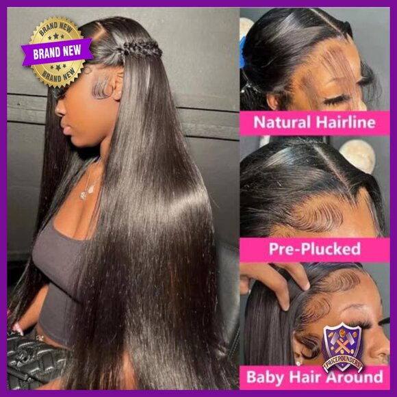 360 Full Lace Front Wig Human Hair 200 Density Pre Plucked 18 Inch
